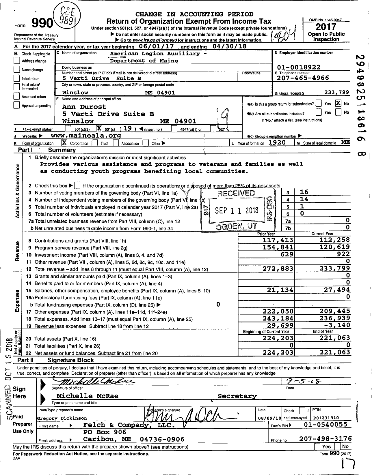 Image of first page of 2017 Form 990O for American Legion Auxiliary - 178 Daniel E Lambert Memorial