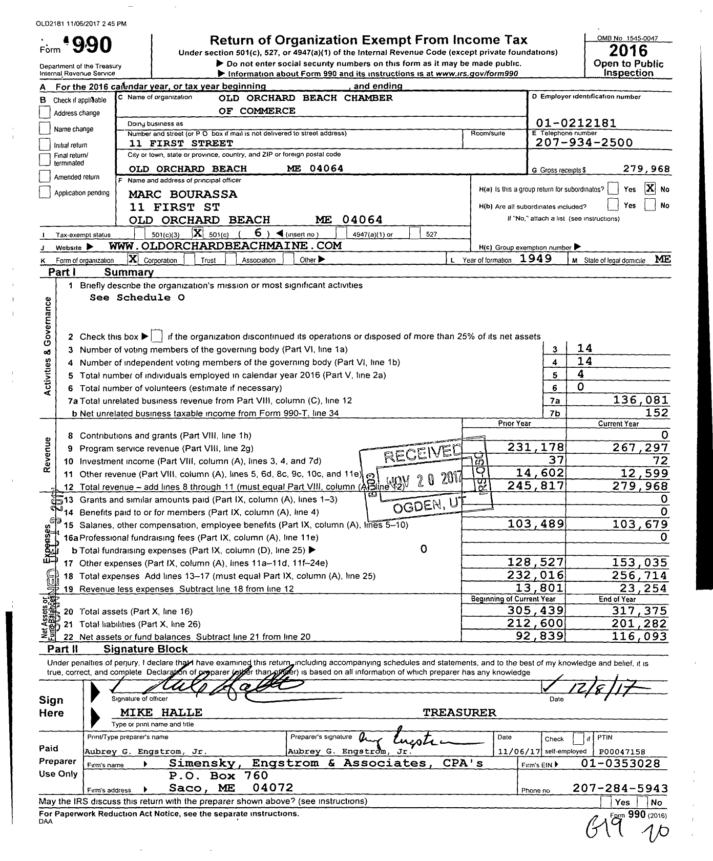 Image of first page of 2016 Form 990O for Old Orchard Beach Chamber of Commerce