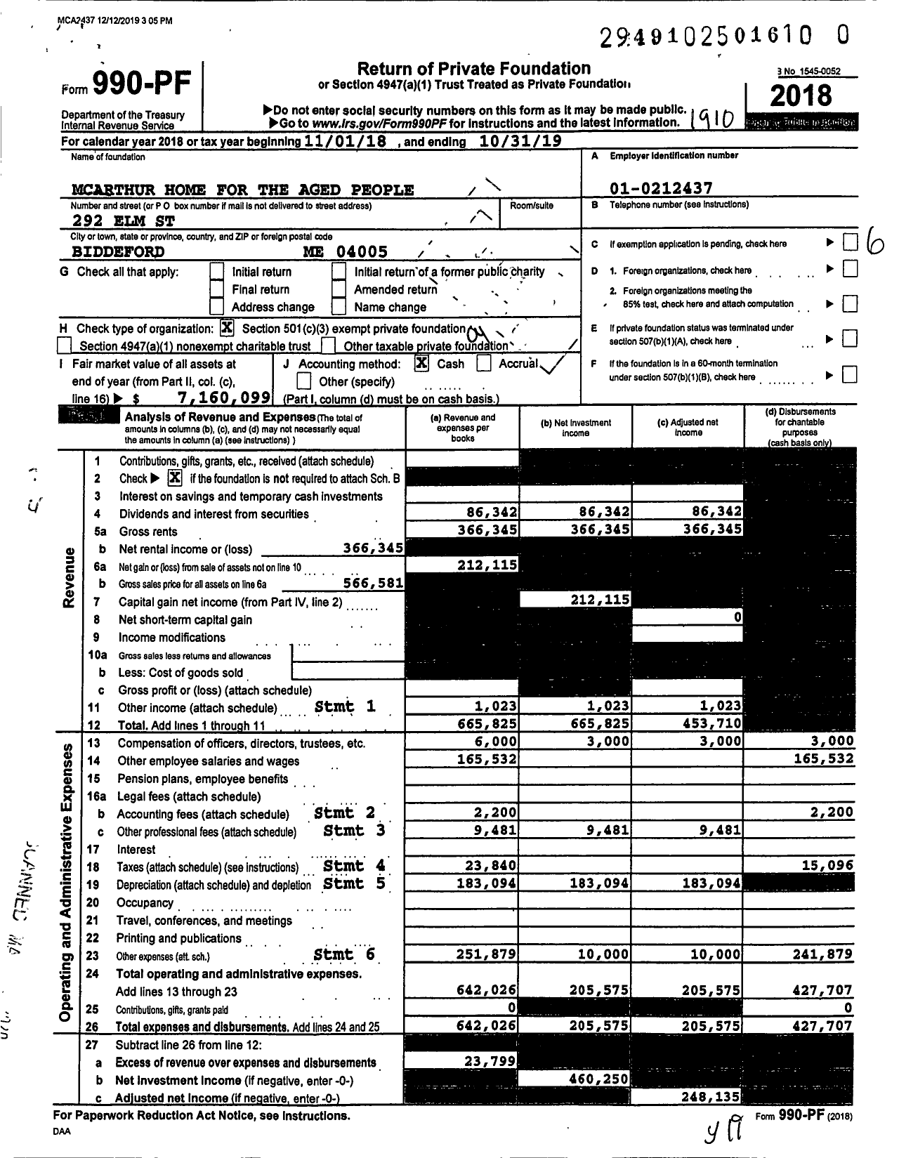 Image of first page of 2018 Form 990PR for Mcarthur Home for the Aged People