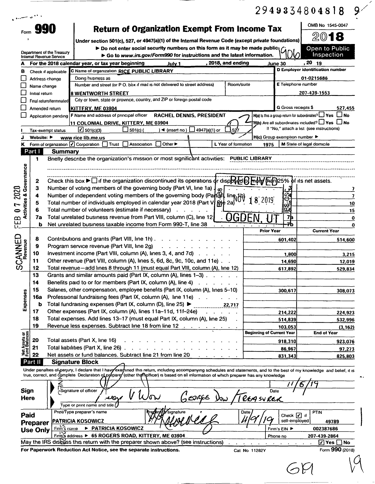 Image of first page of 2018 Form 990 for RPL Corporation