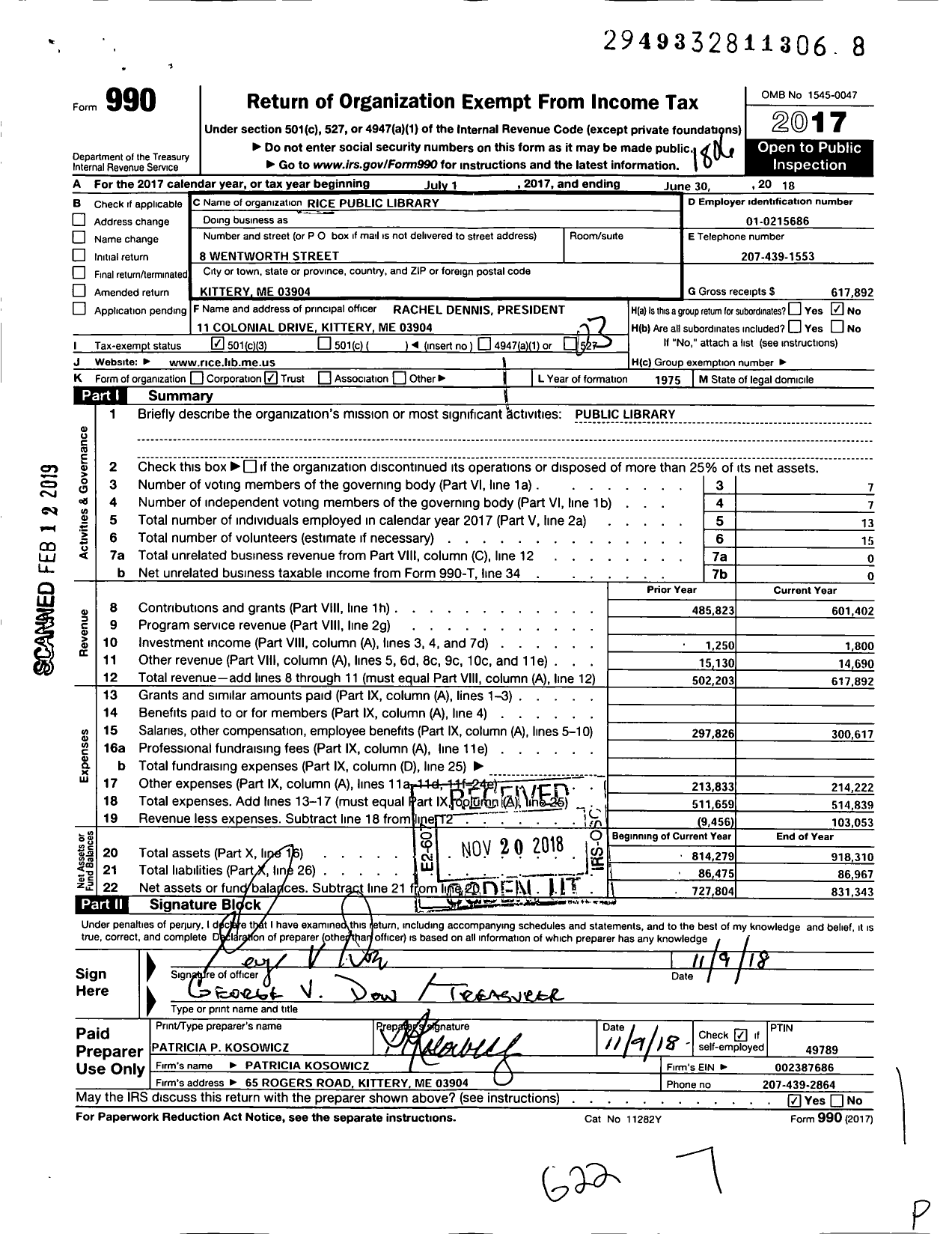 Image of first page of 2017 Form 990 for RPL Corporation