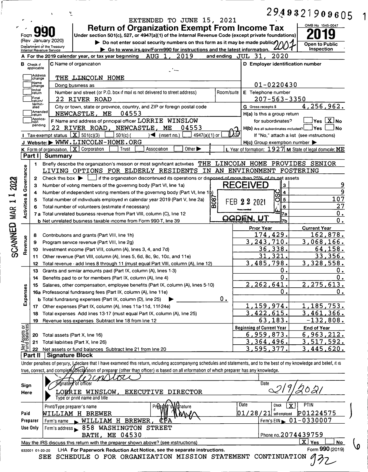 Image of first page of 2019 Form 990 for The Lincoln Home