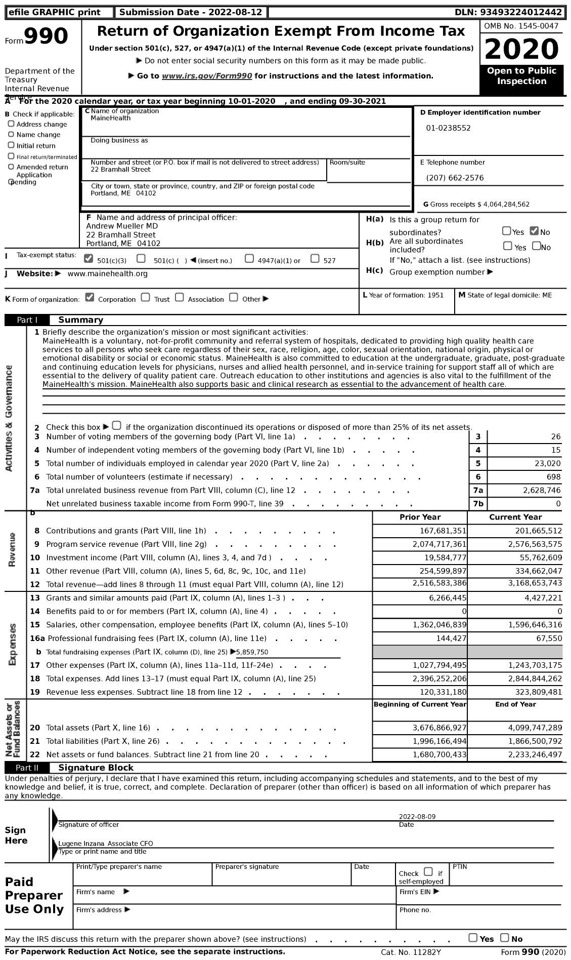 Image of first page of 2020 Form 990 for MaineHealth (MMC)