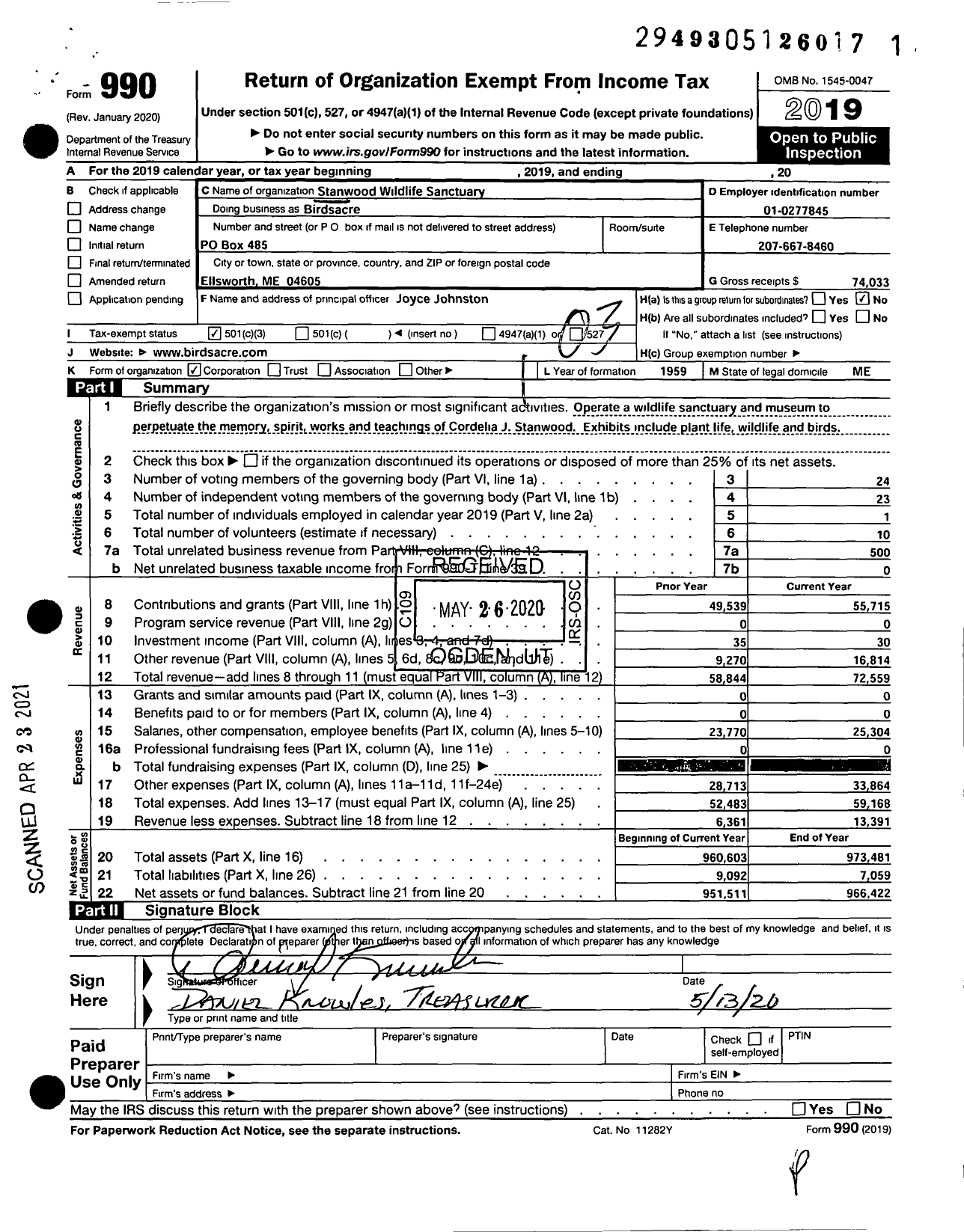 Image of first page of 2019 Form 990 for Birdsacre
