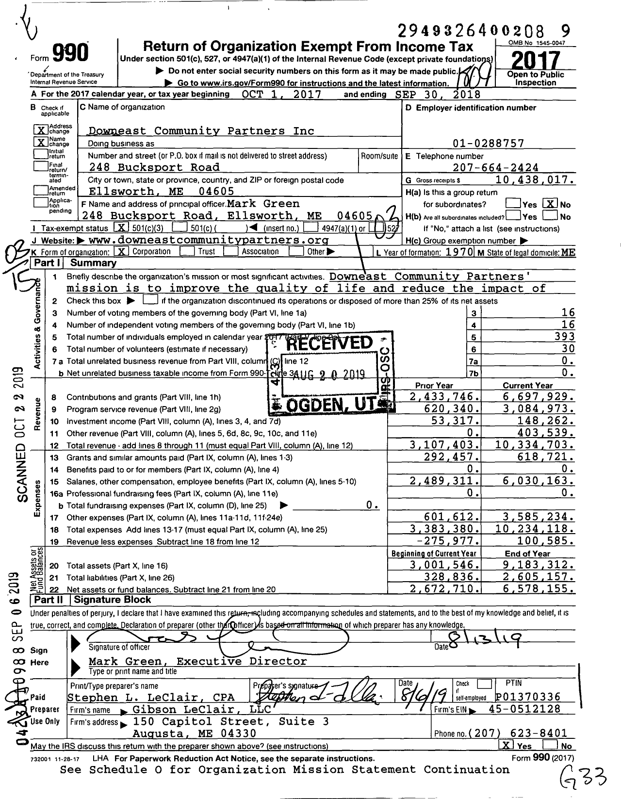 Image of first page of 2017 Form 990 for Downeast Community Partners