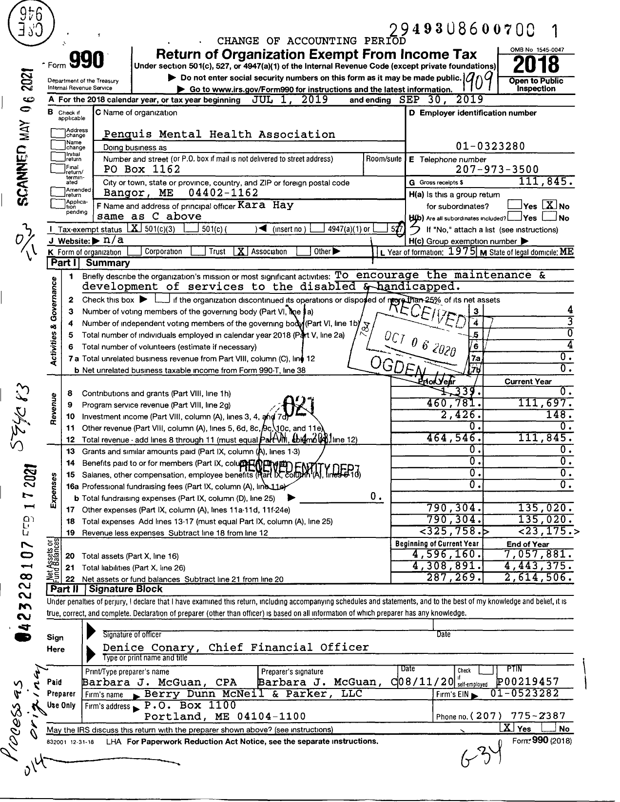 Image of first page of 2018 Form 990 for Penquis Mental Health Association