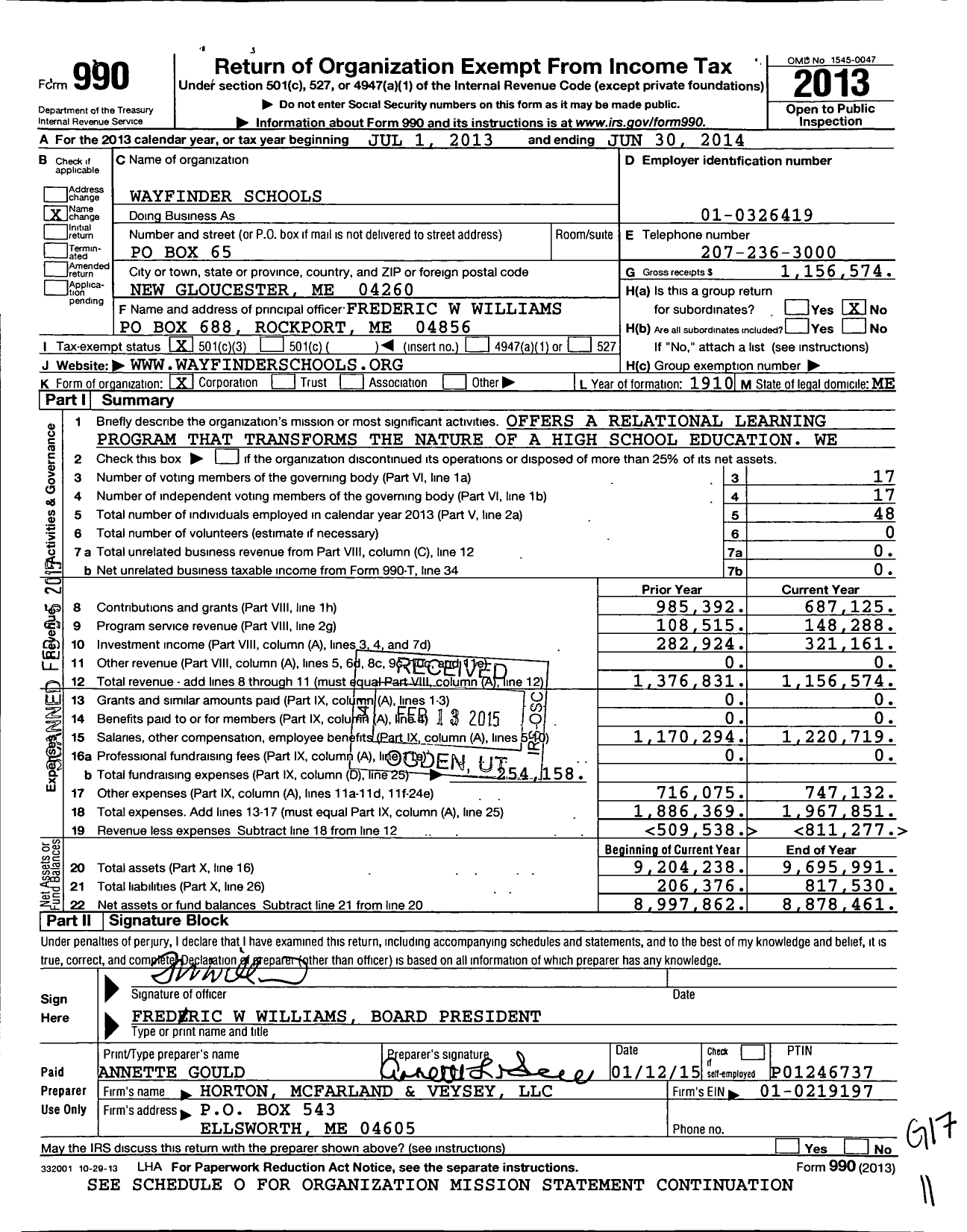 Image of first page of 2013 Form 990 for Community School