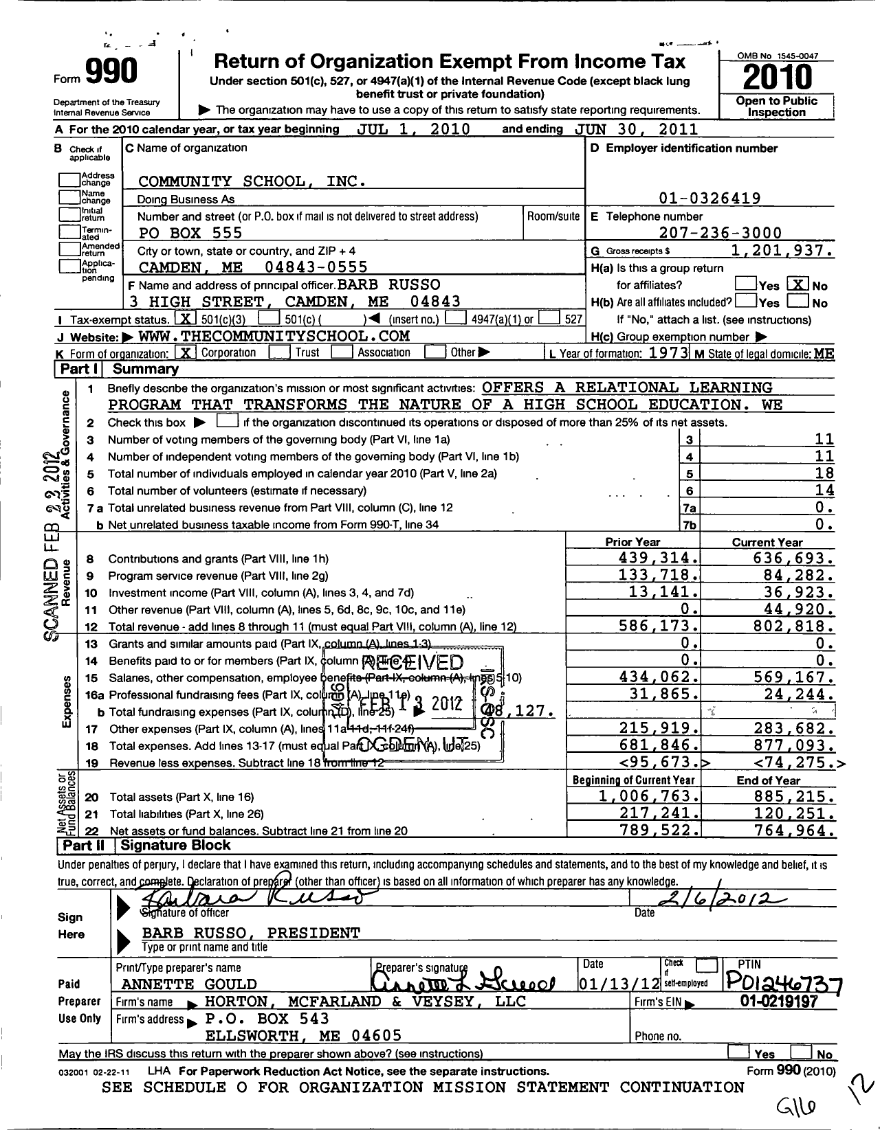 Image of first page of 2010 Form 990 for Community School