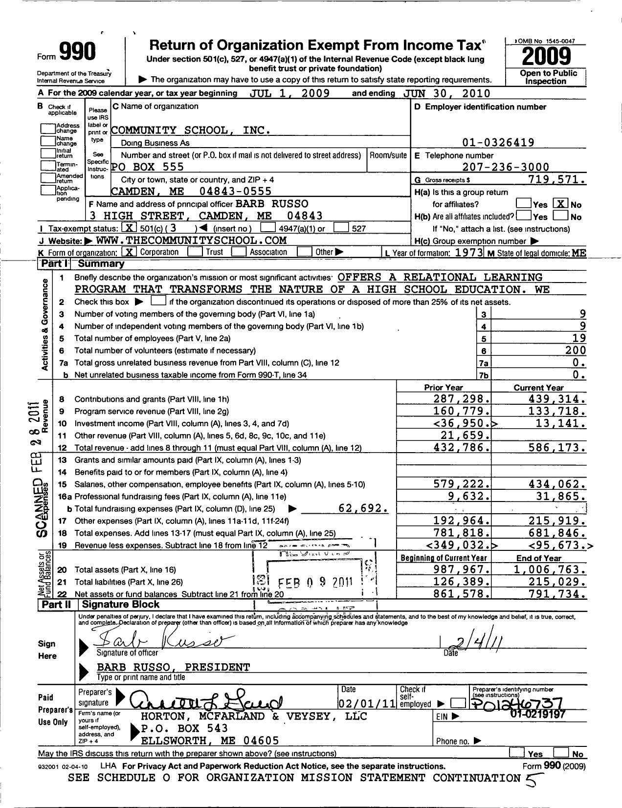 Image of first page of 2009 Form 990 for Community School