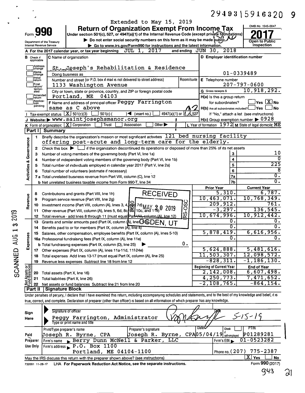 Image of first page of 2017 Form 990 for St Joseph's Rehabilitation and Residence