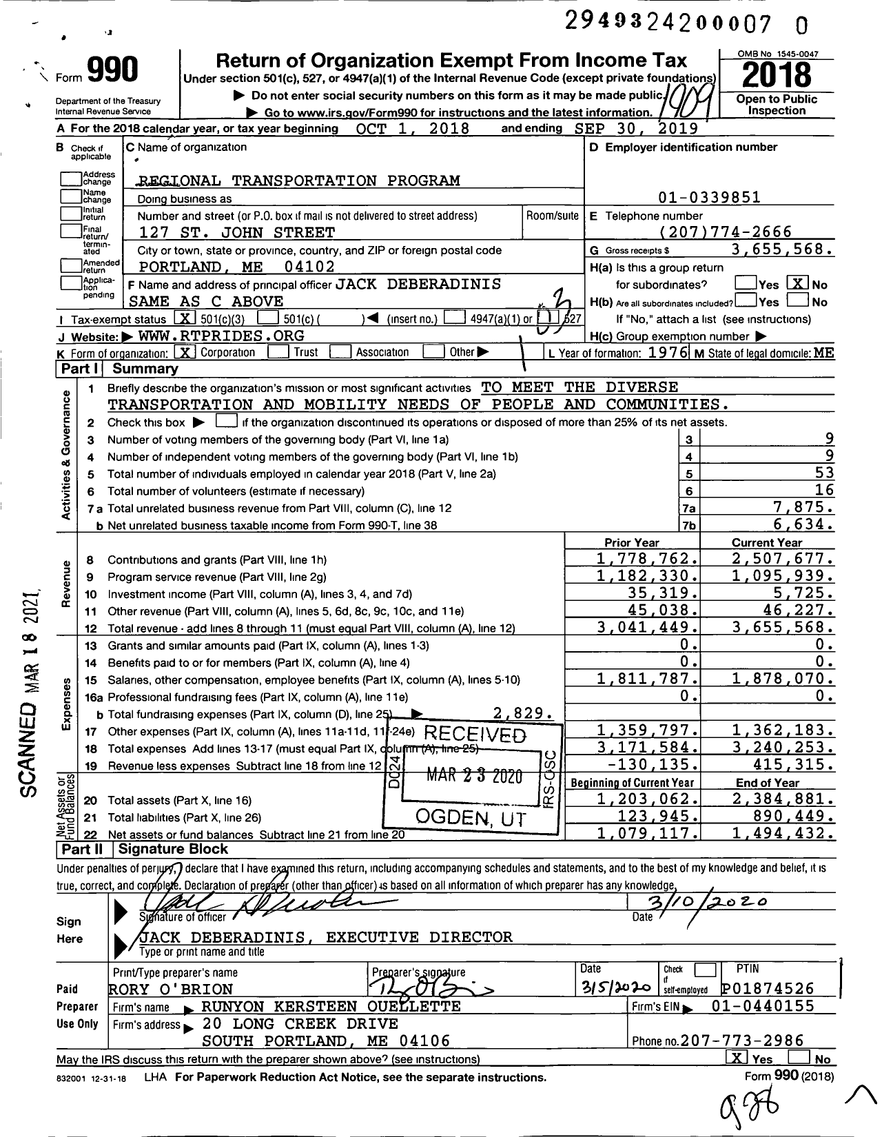 Image of first page of 2018 Form 990 for Regional Transportation Program