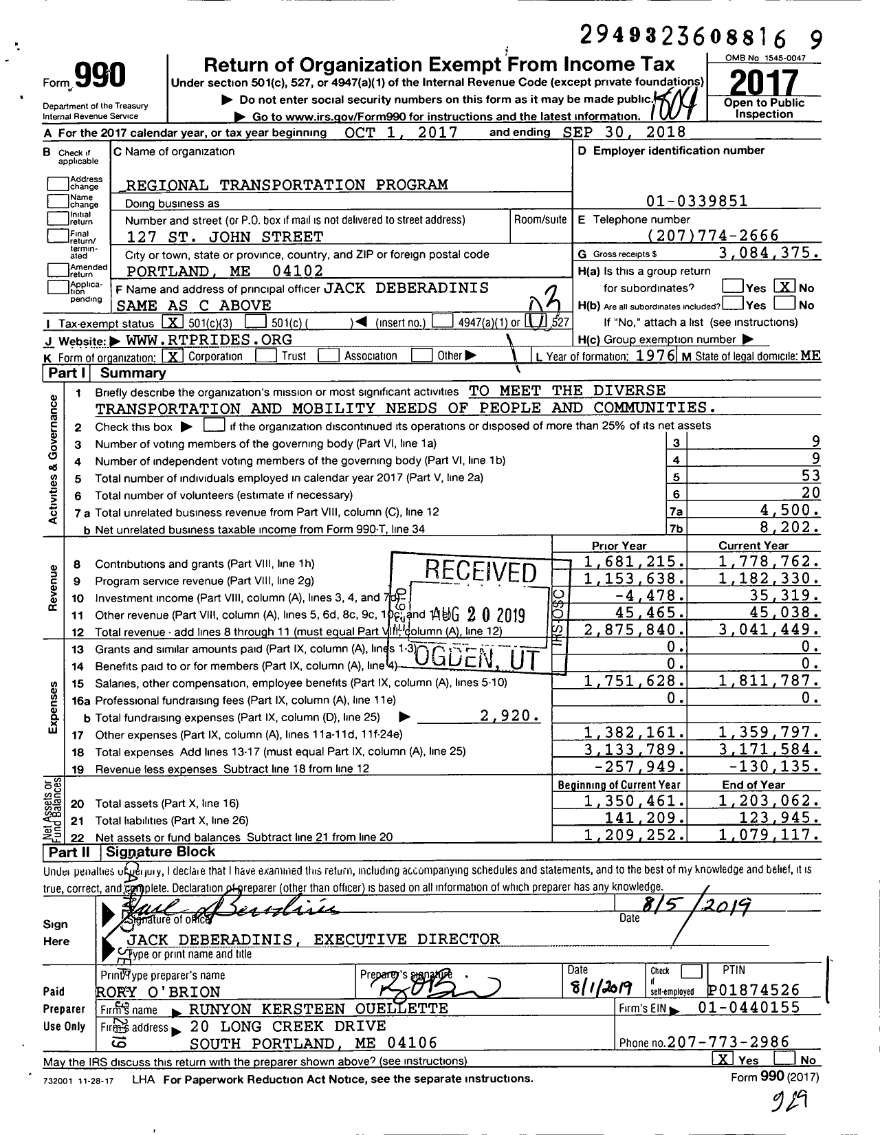 Image of first page of 2017 Form 990 for Regional Transportation Program