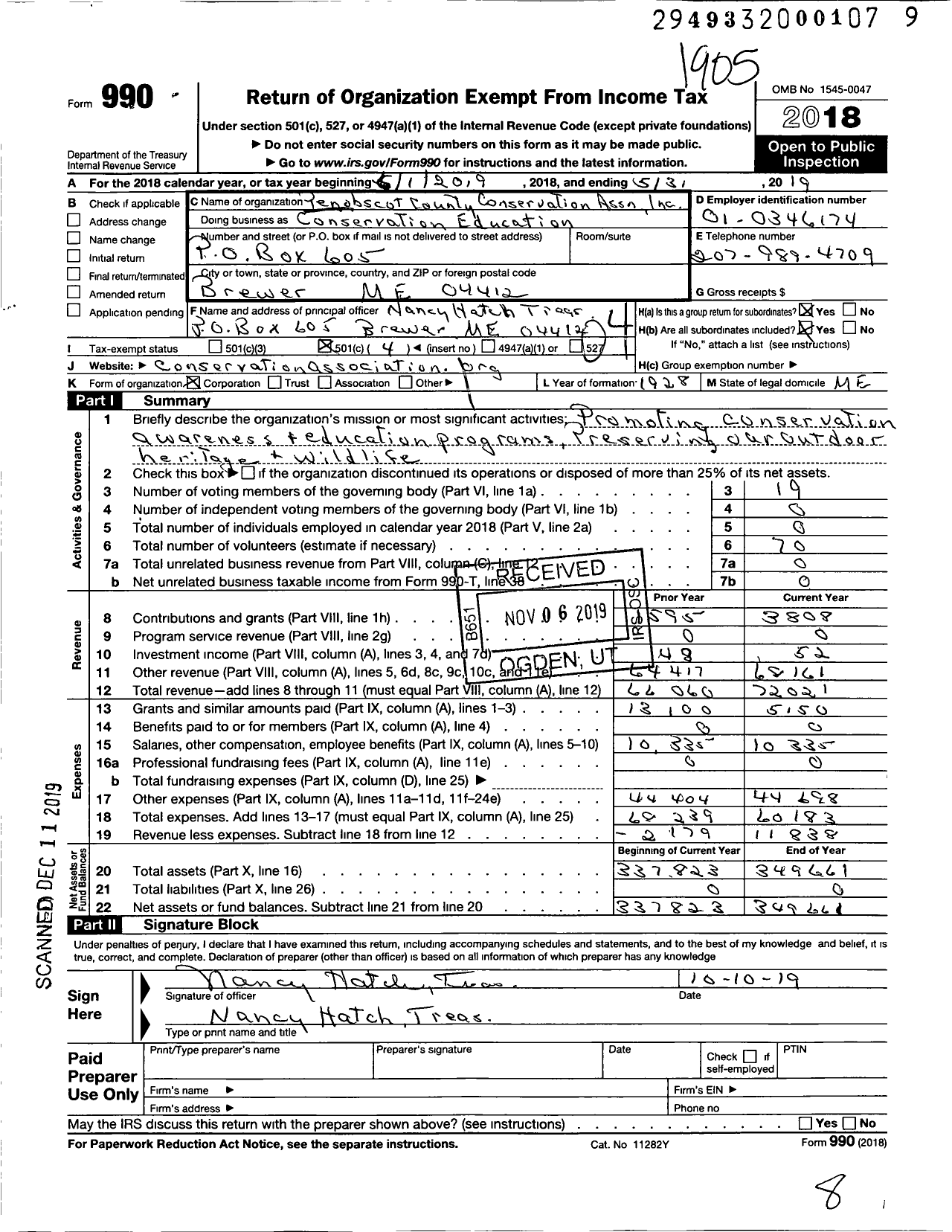 Image of first page of 2018 Form 990O for Penobscot County Conservation Association Inc21044