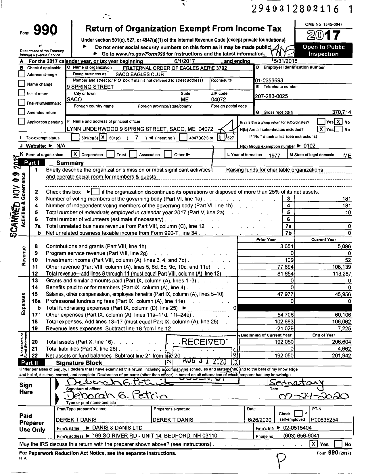 Image of first page of 2017 Form 990O for Fraternal Order of Eagles 3792