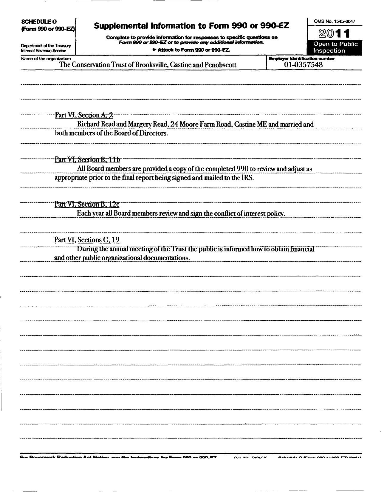 Image of first page of 2011 Form 990R for The Conservation Trust of Brooksville Castine and Penobscot