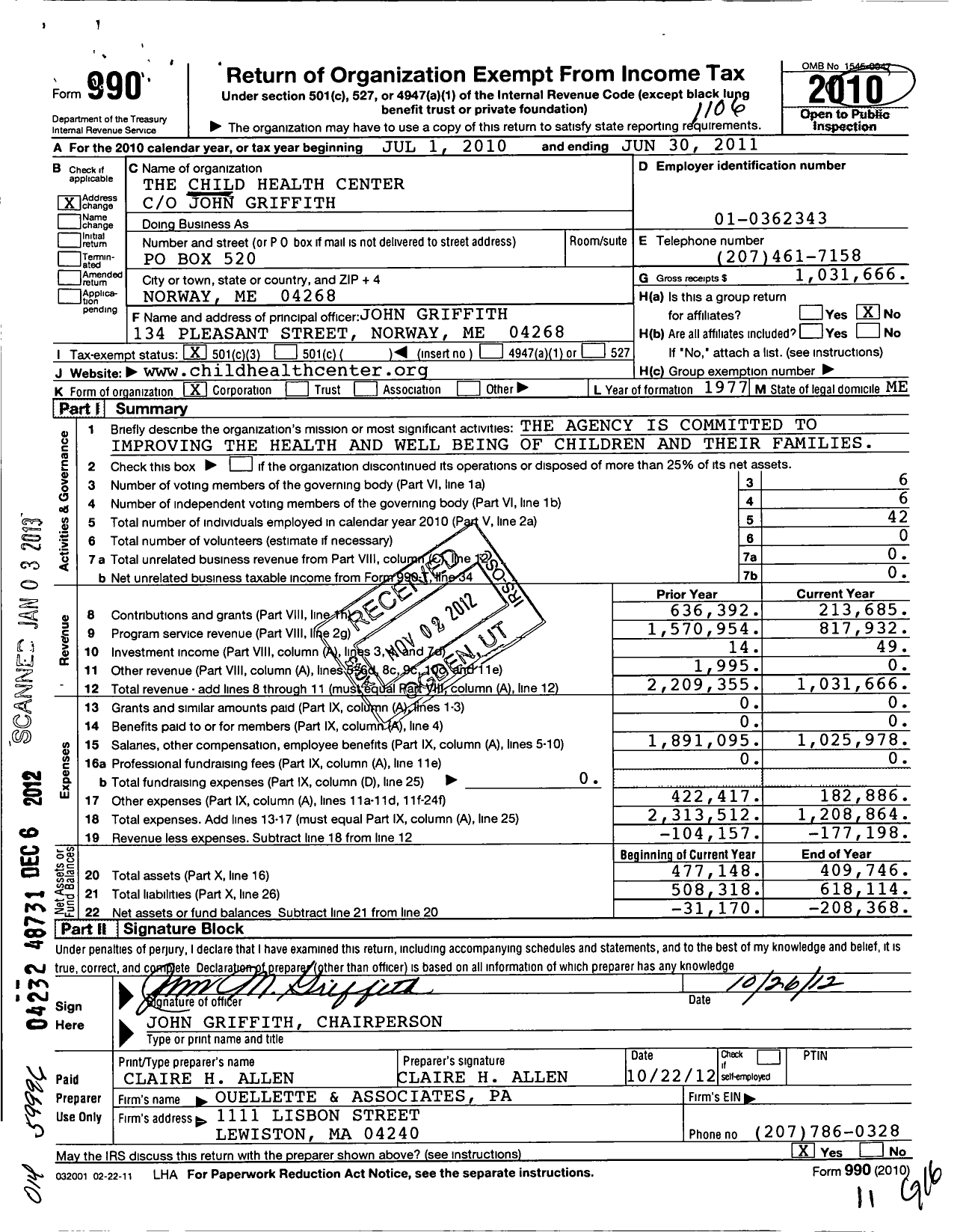 Image of first page of 2010 Form 990 for Child Health Center