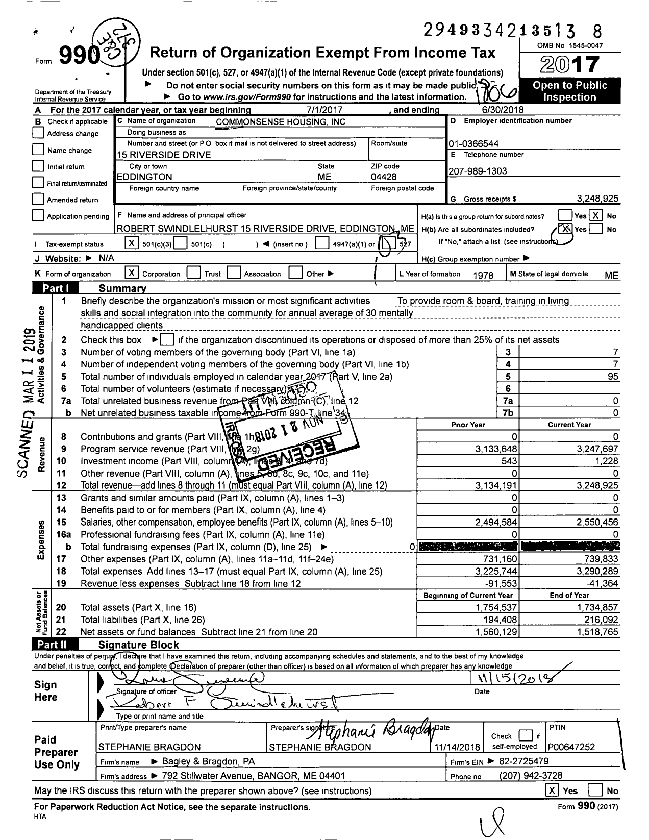 Image of first page of 2017 Form 990 for Commonsense Housing