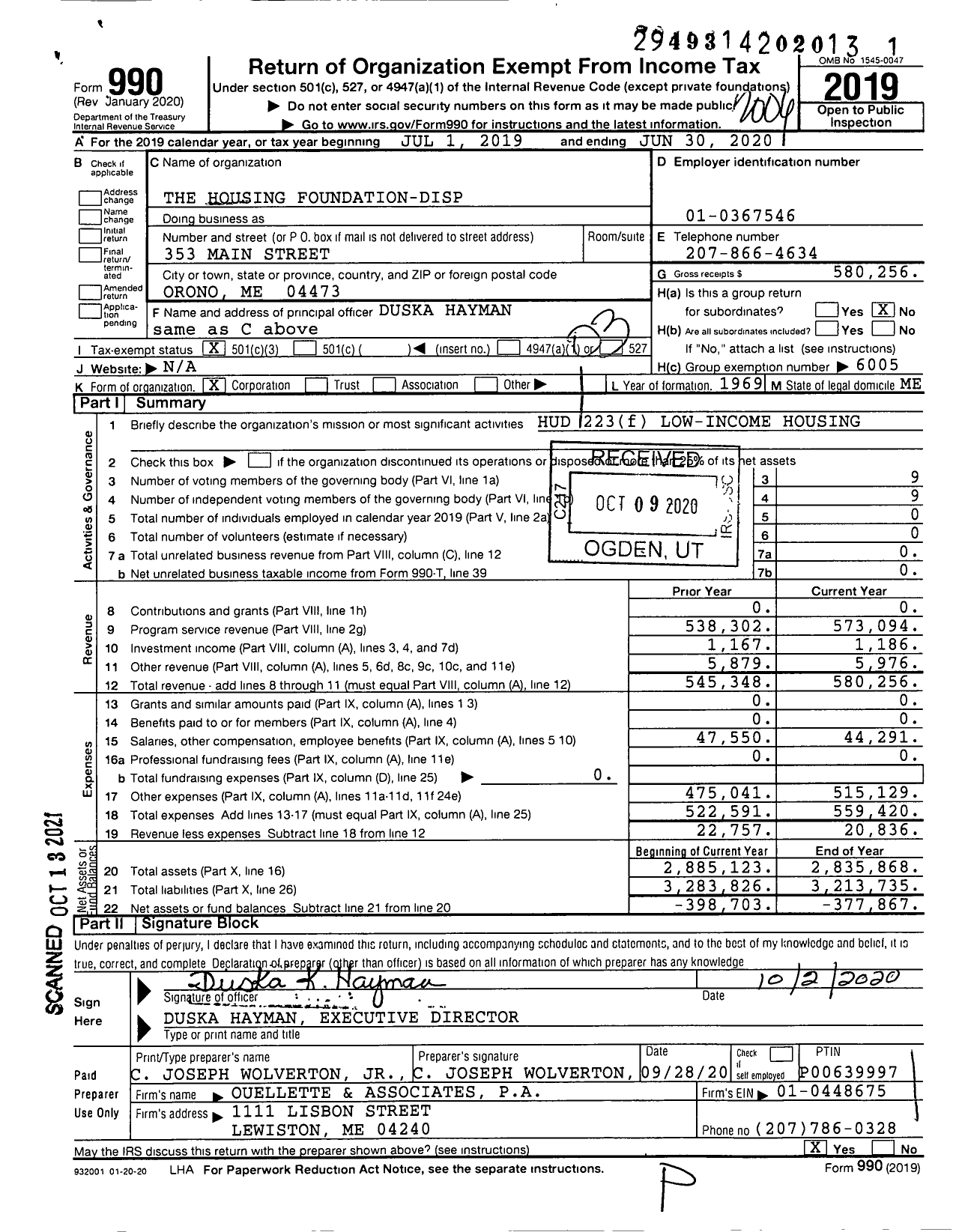 Image of first page of 2019 Form 990 for The Housing Foundation-Disp