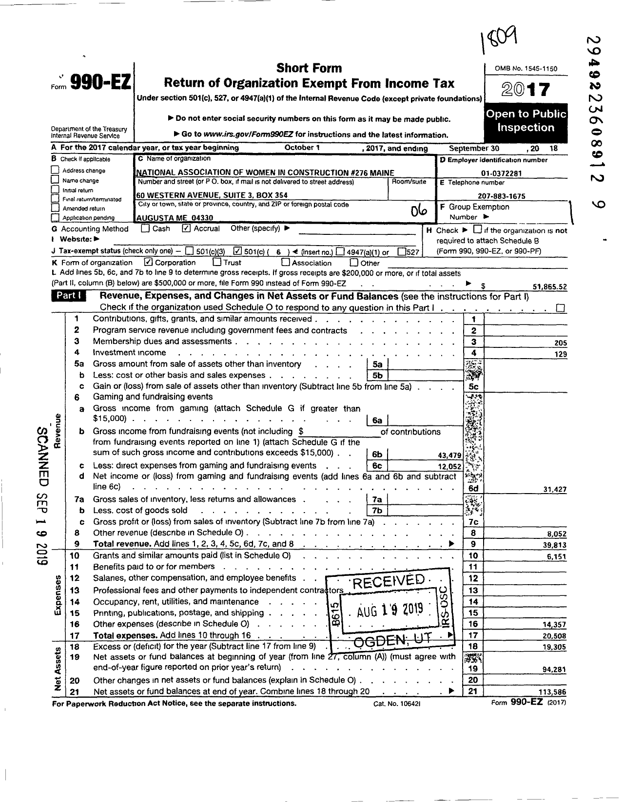 Image of first page of 2017 Form 990EO for National Association of Women in Construction - 276 Maine