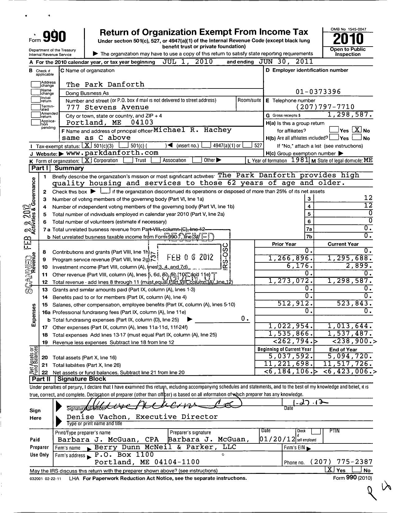 Image of first page of 2010 Form 990 for Park Danforth
