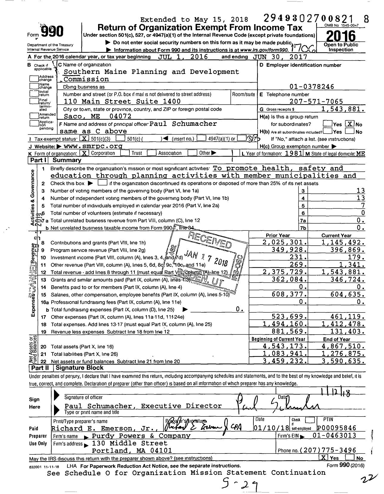 Image of first page of 2016 Form 990 for Southern Maine Planning and Development Commission