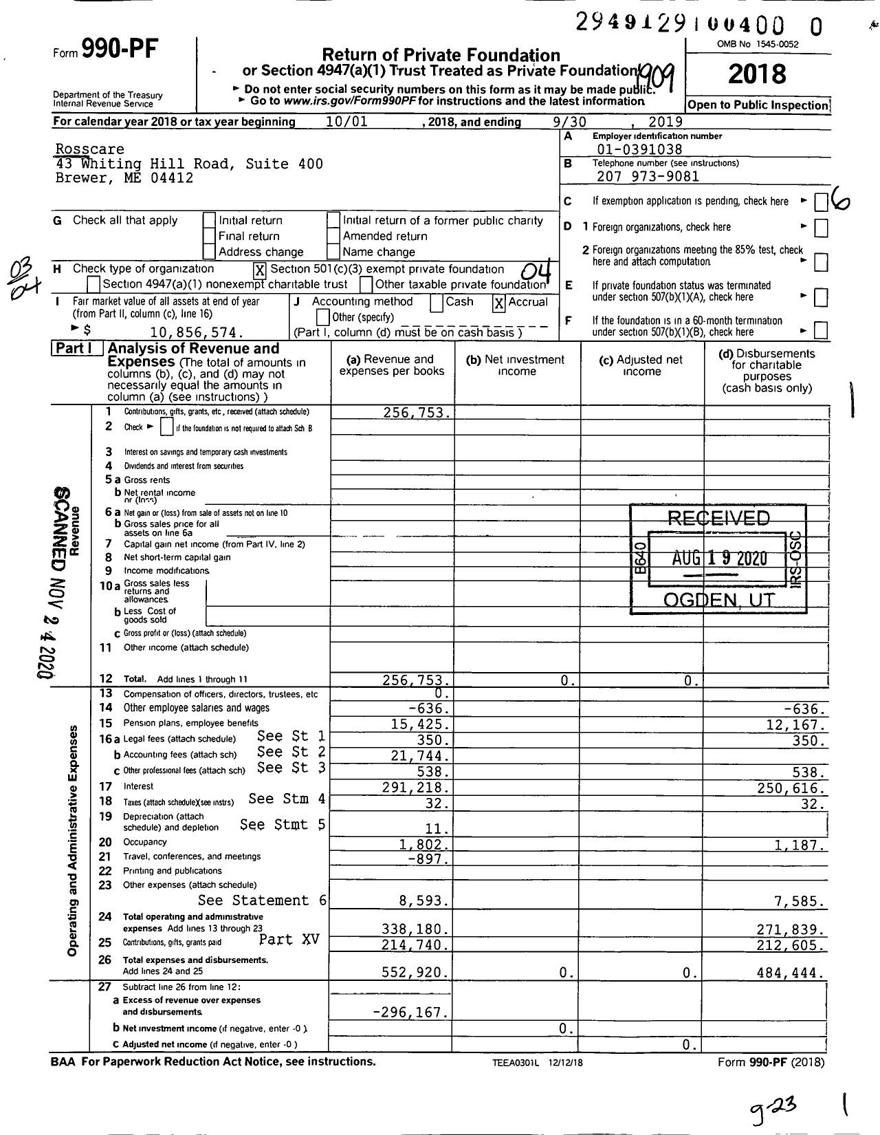 Image of first page of 2018 Form 990PF for Rosscare