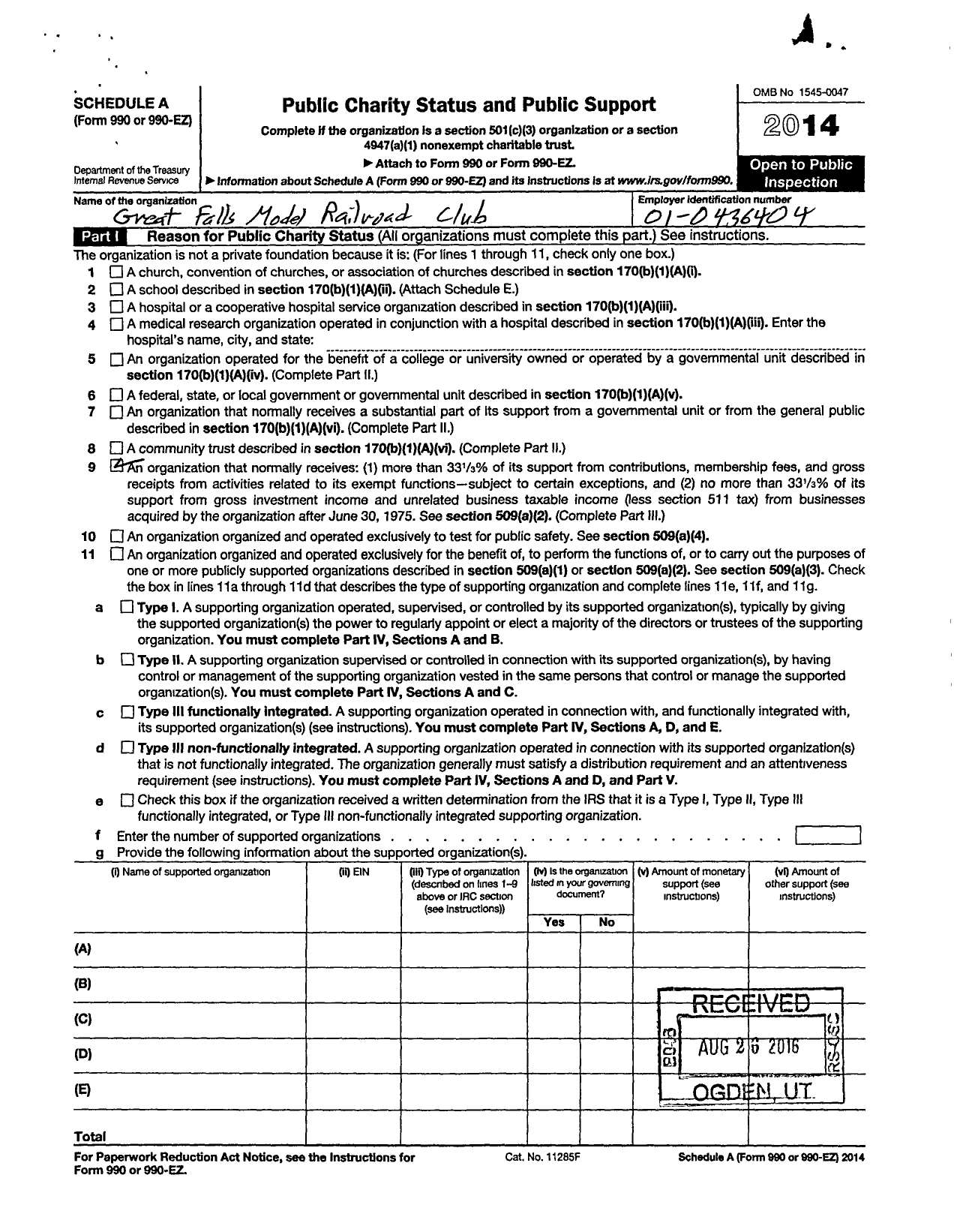 Image of first page of 2014 Form 990R for Great Falls Model Railroad Club