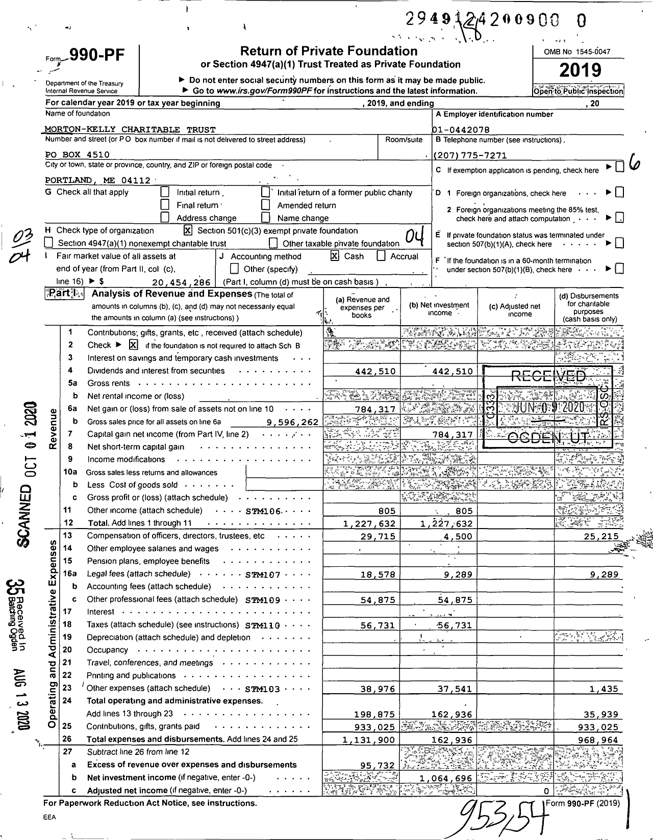 Image of first page of 2019 Form 990PR for Morton-Kelly Charitable Trust