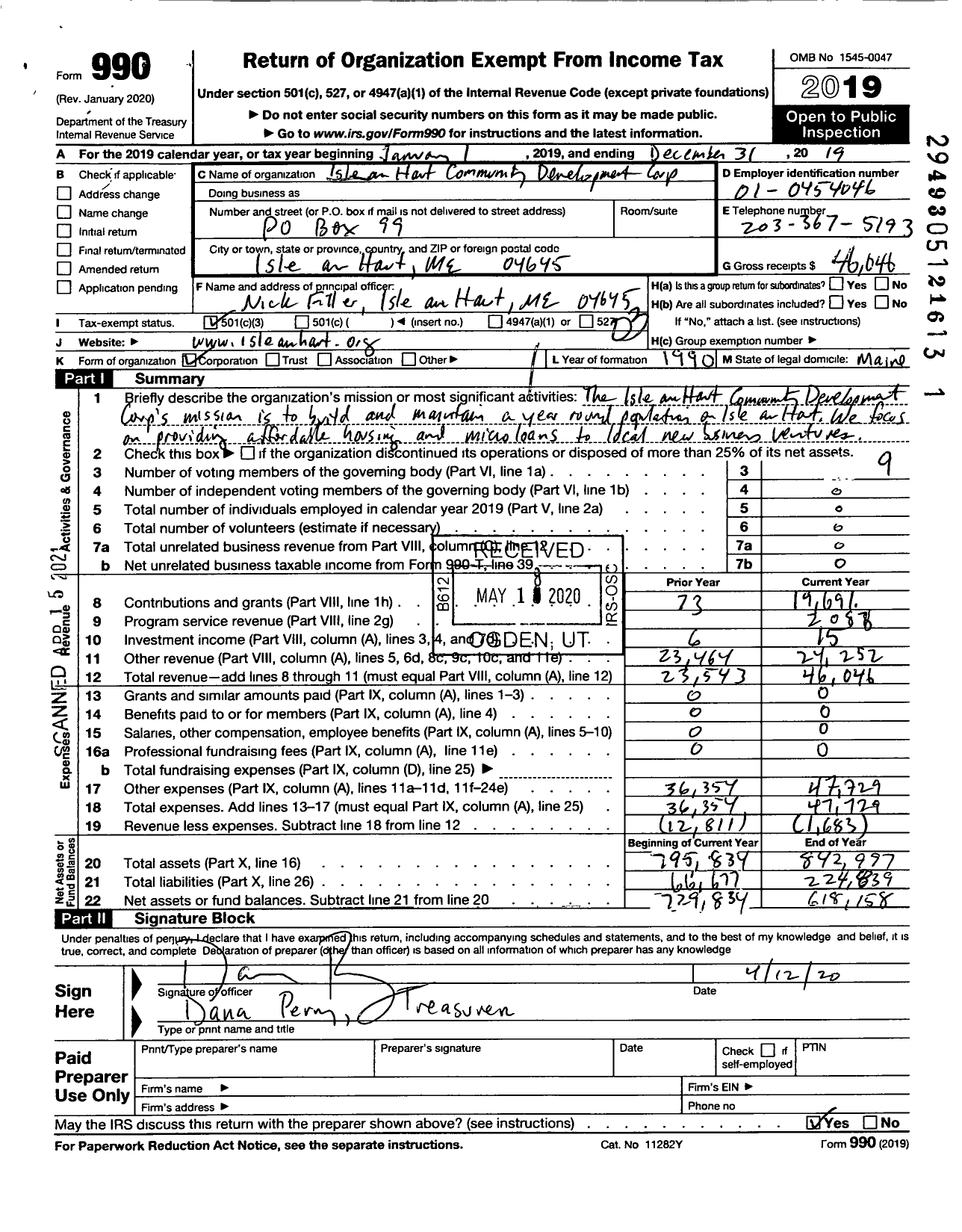 Image of first page of 2019 Form 990 for Isle Au Haut Community Development Corporation