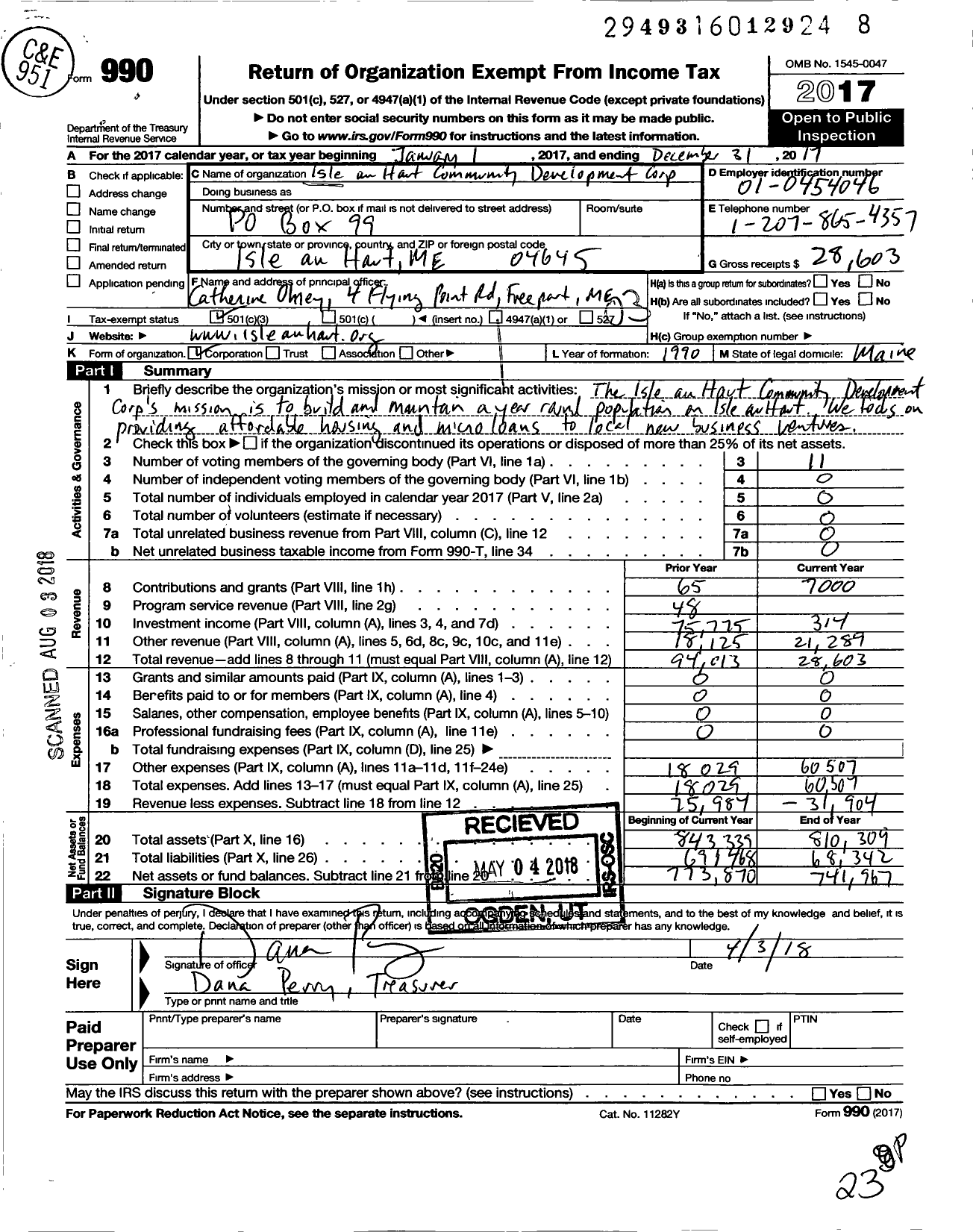 Image of first page of 2017 Form 990 for Isle Au Haut Community Development Corporation