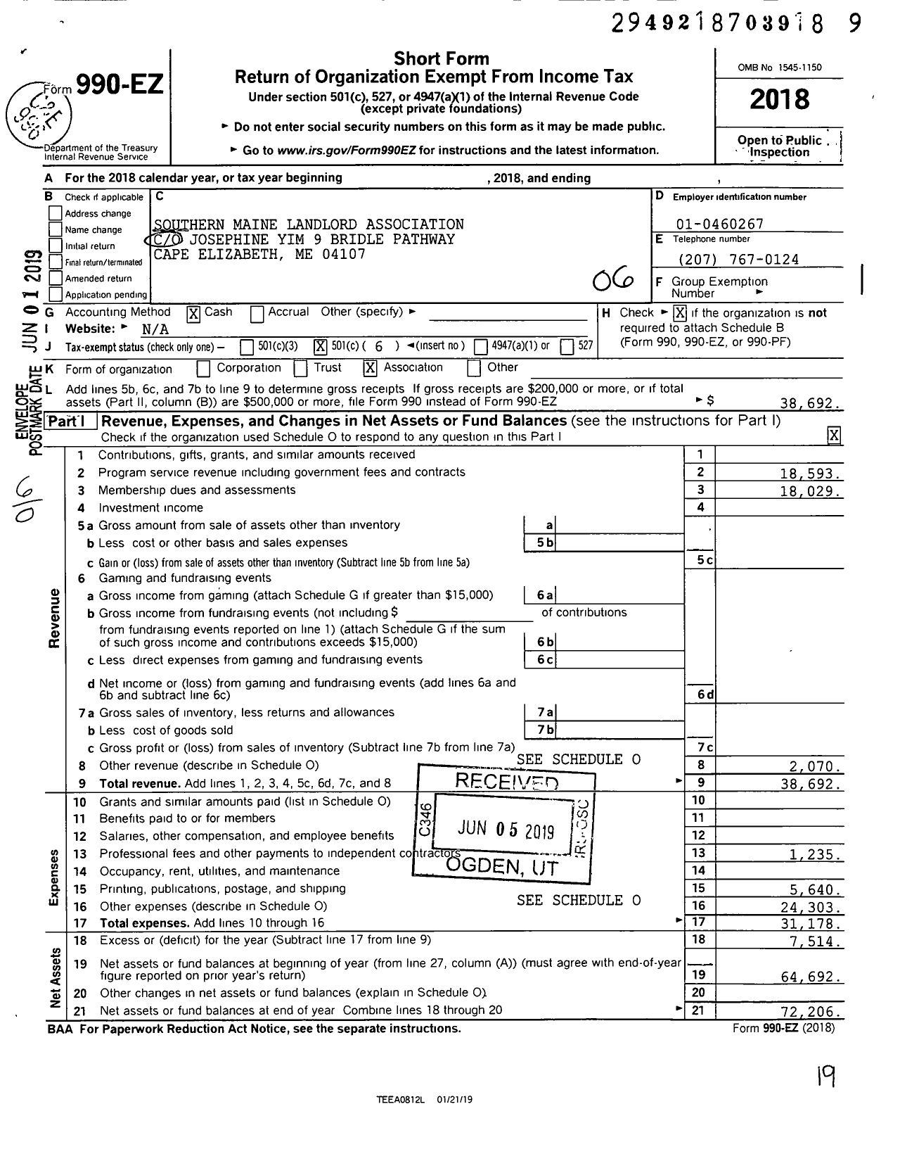 Image of first page of 2018 Form 990EO for Rental Housing Alliance