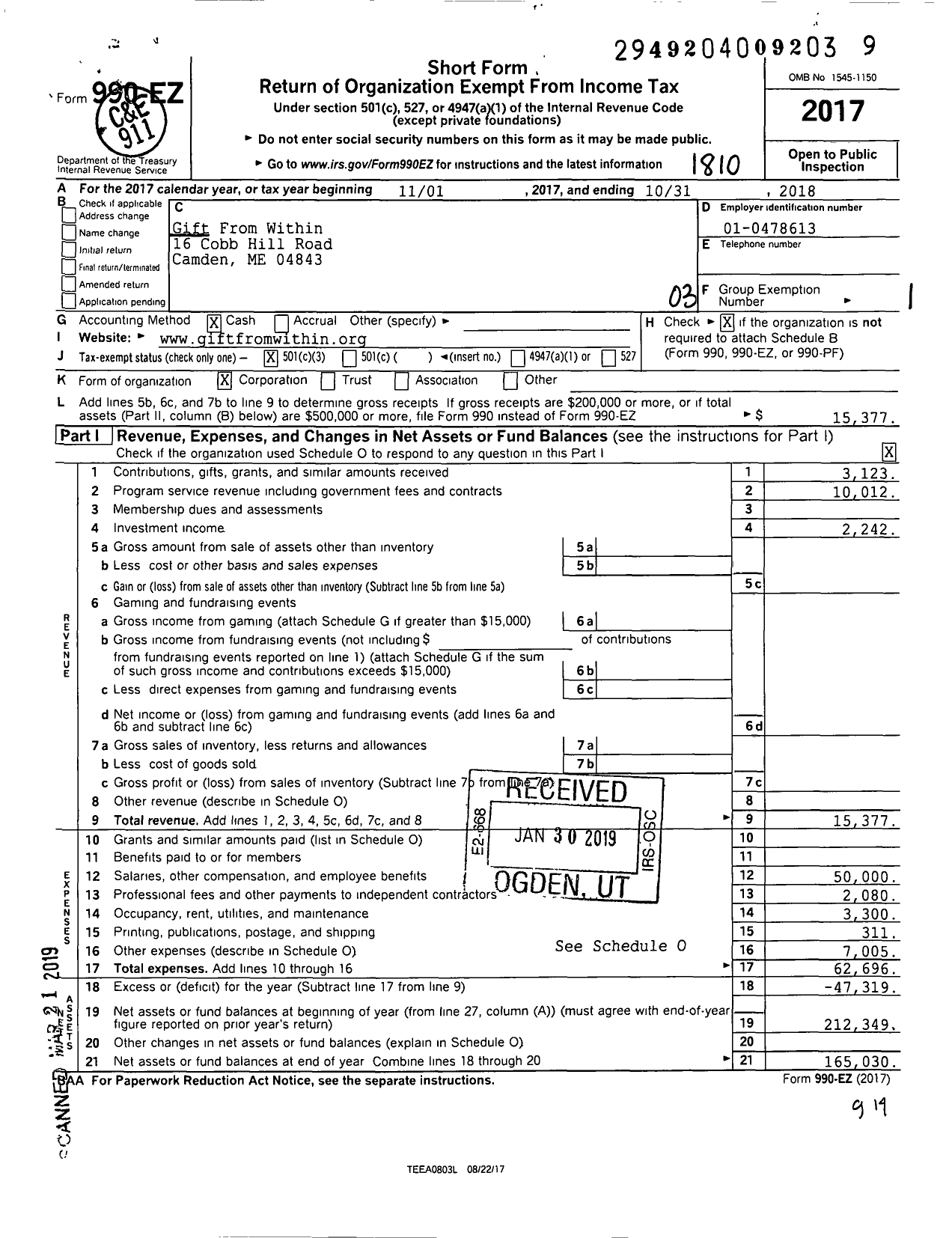 Image of first page of 2017 Form 990EZ for Gift From Within