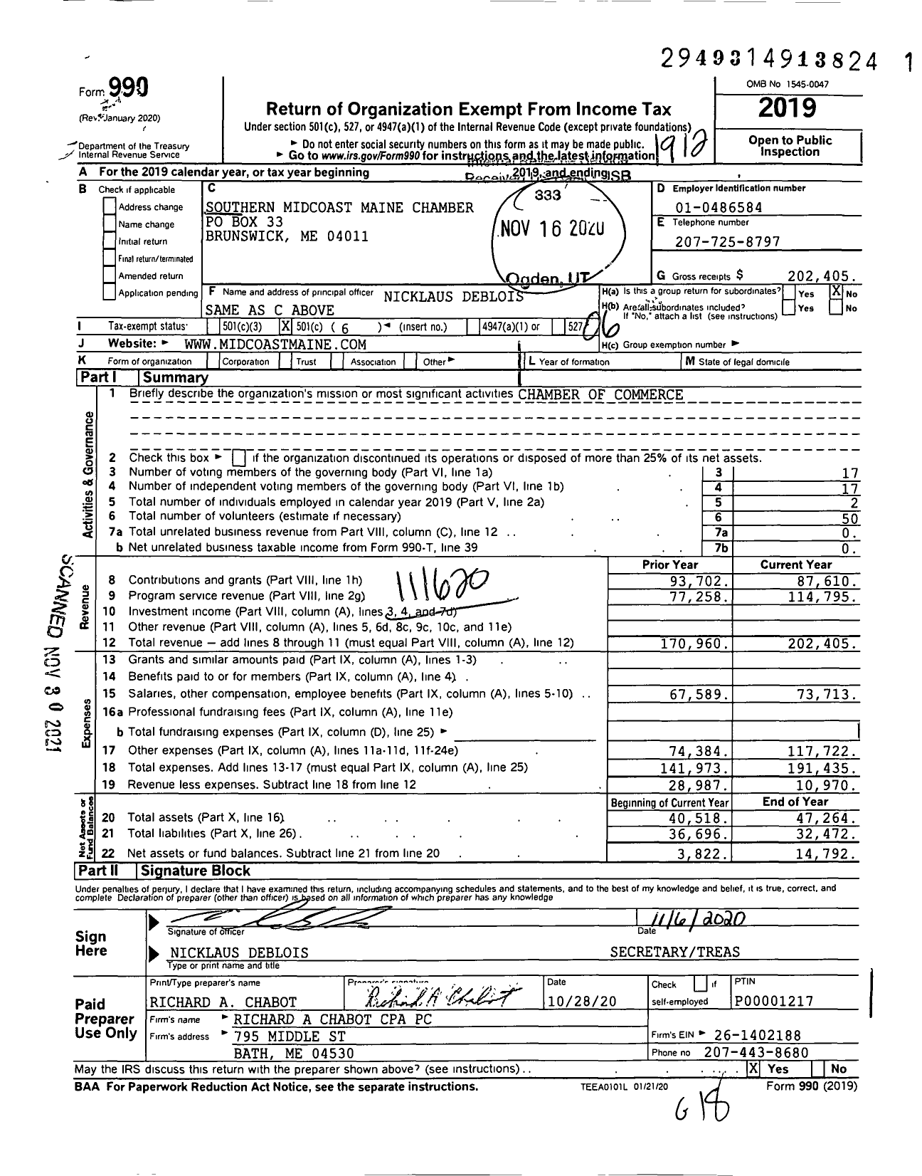 Image of first page of 2019 Form 990O for Bath-Brunswick Regional Chamber