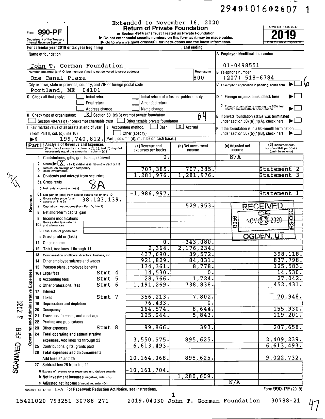 Image of first page of 2019 Form 990PF for John T. Gorman Foundation