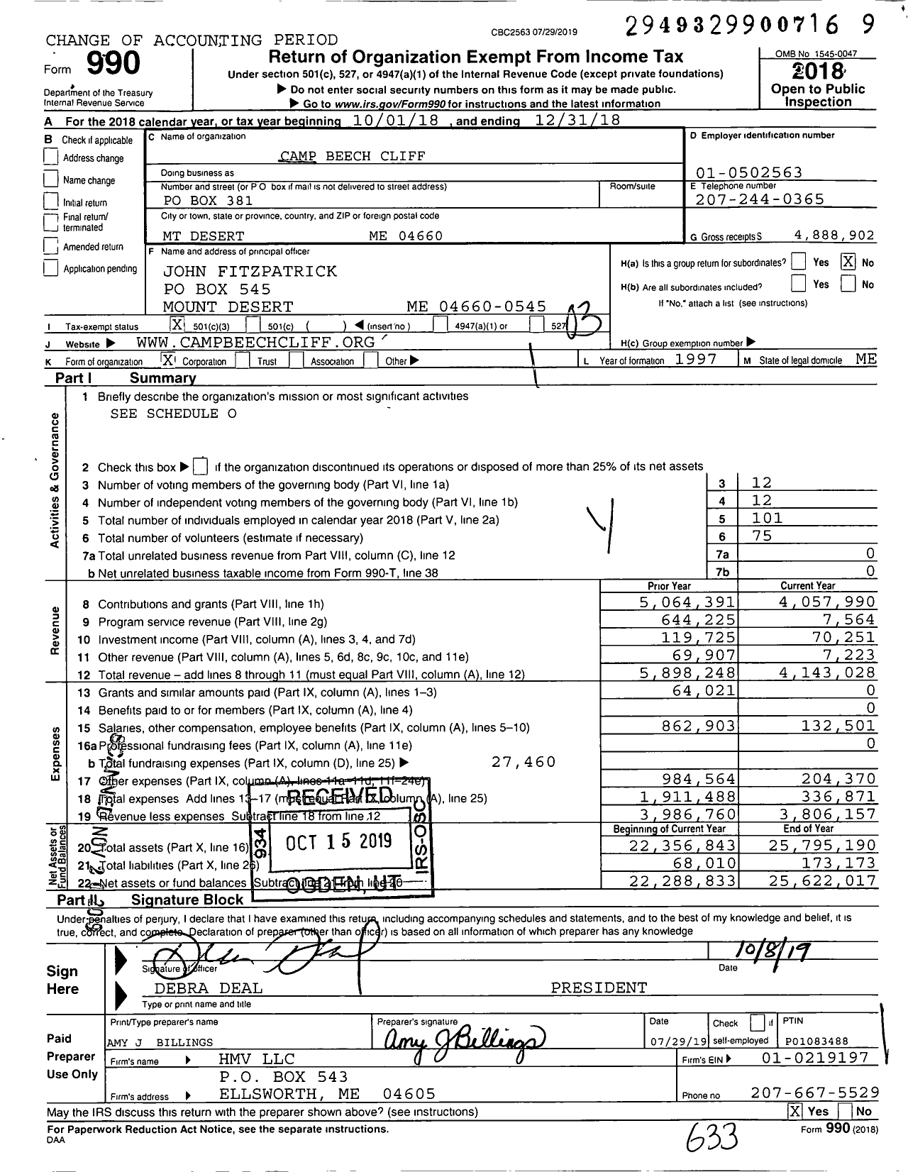 Image of first page of 2018 Form 990 for Camp Beech Cliff