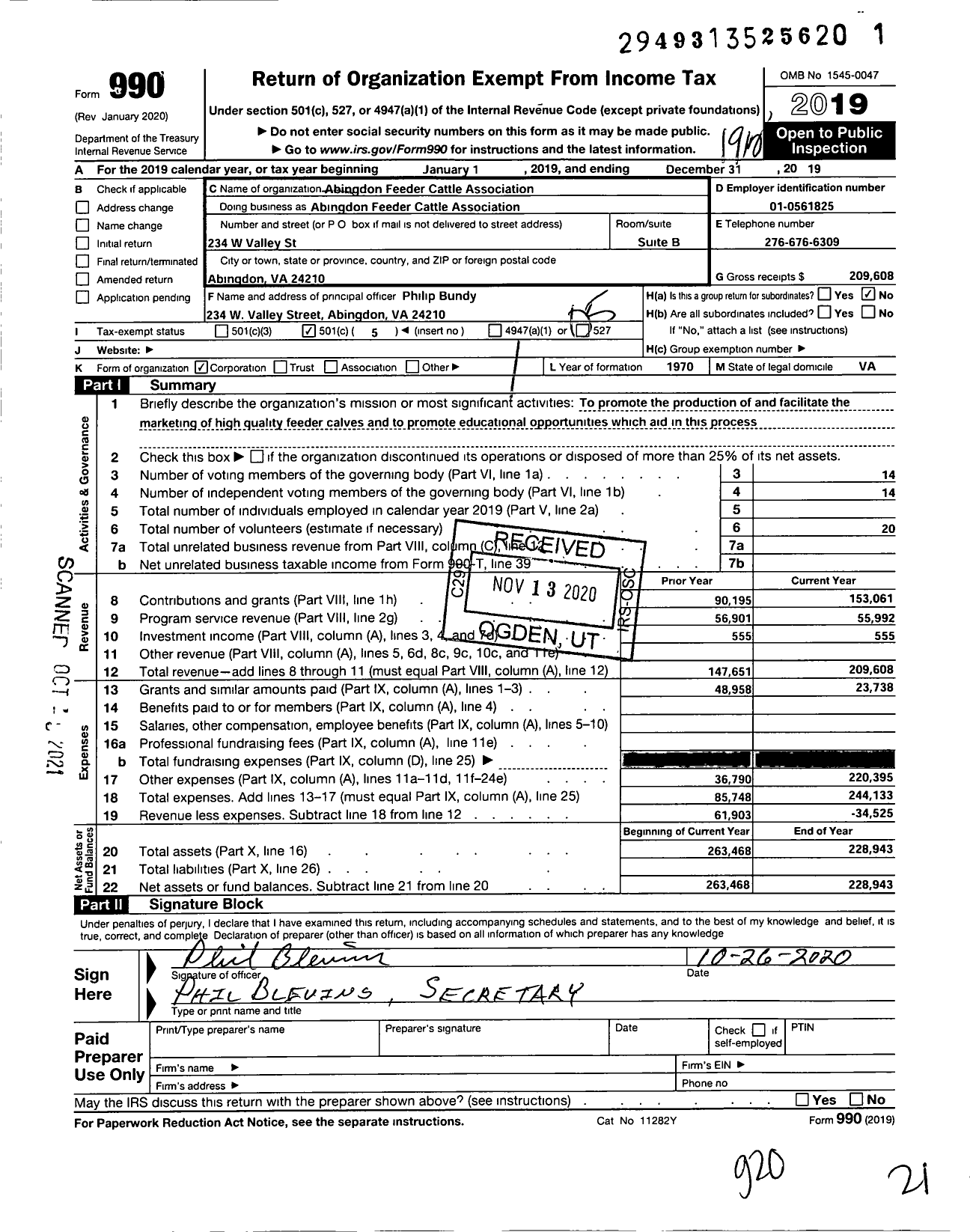 Image of first page of 2019 Form 990O for Abingdon Feeder Cattle Association