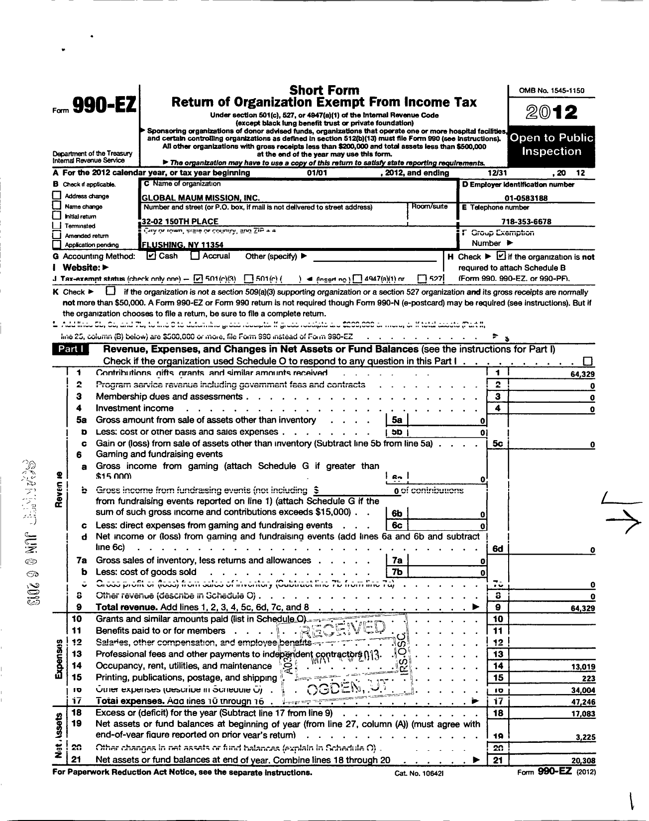 Image of first page of 2012 Form 990EZ for Global Maum Mission