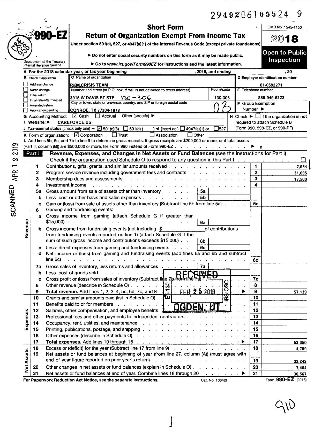 Image of first page of 2018 Form 990EZ for CAREForce