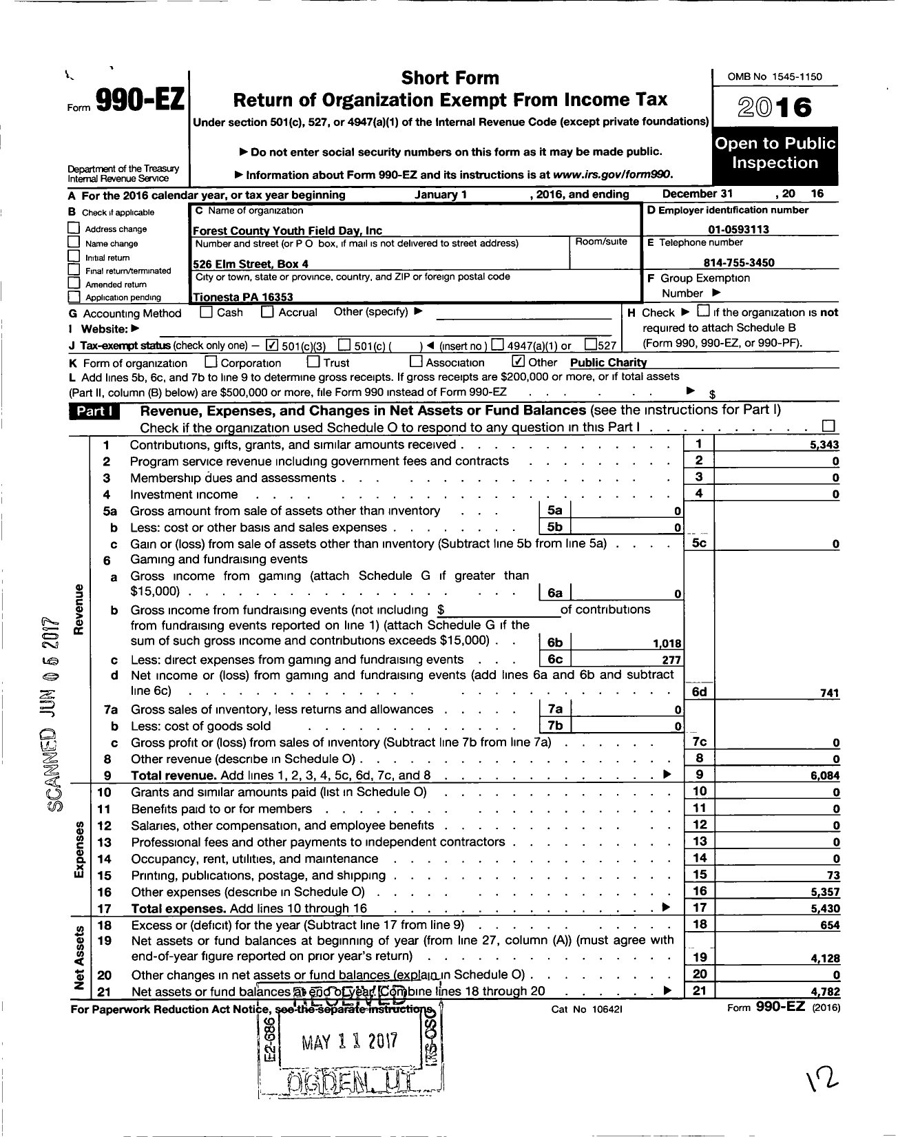 Image of first page of 2016 Form 990EZ for Forest County Youth Field Day