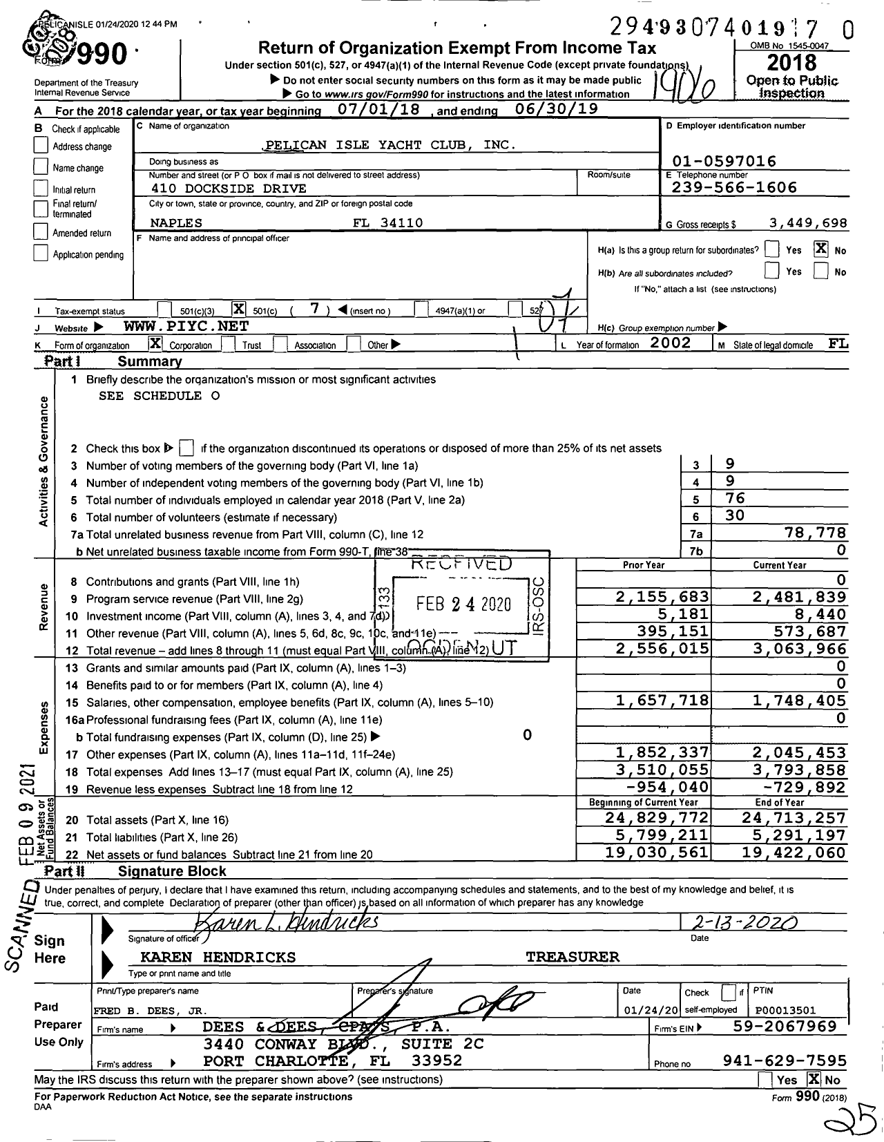 Image of first page of 2018 Form 990O for Pelican Isle Yacht Club