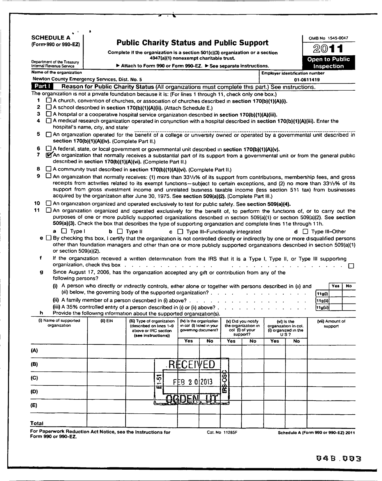 Image of first page of 2011 Form 990ER for Newton County Emergency Services District No 5