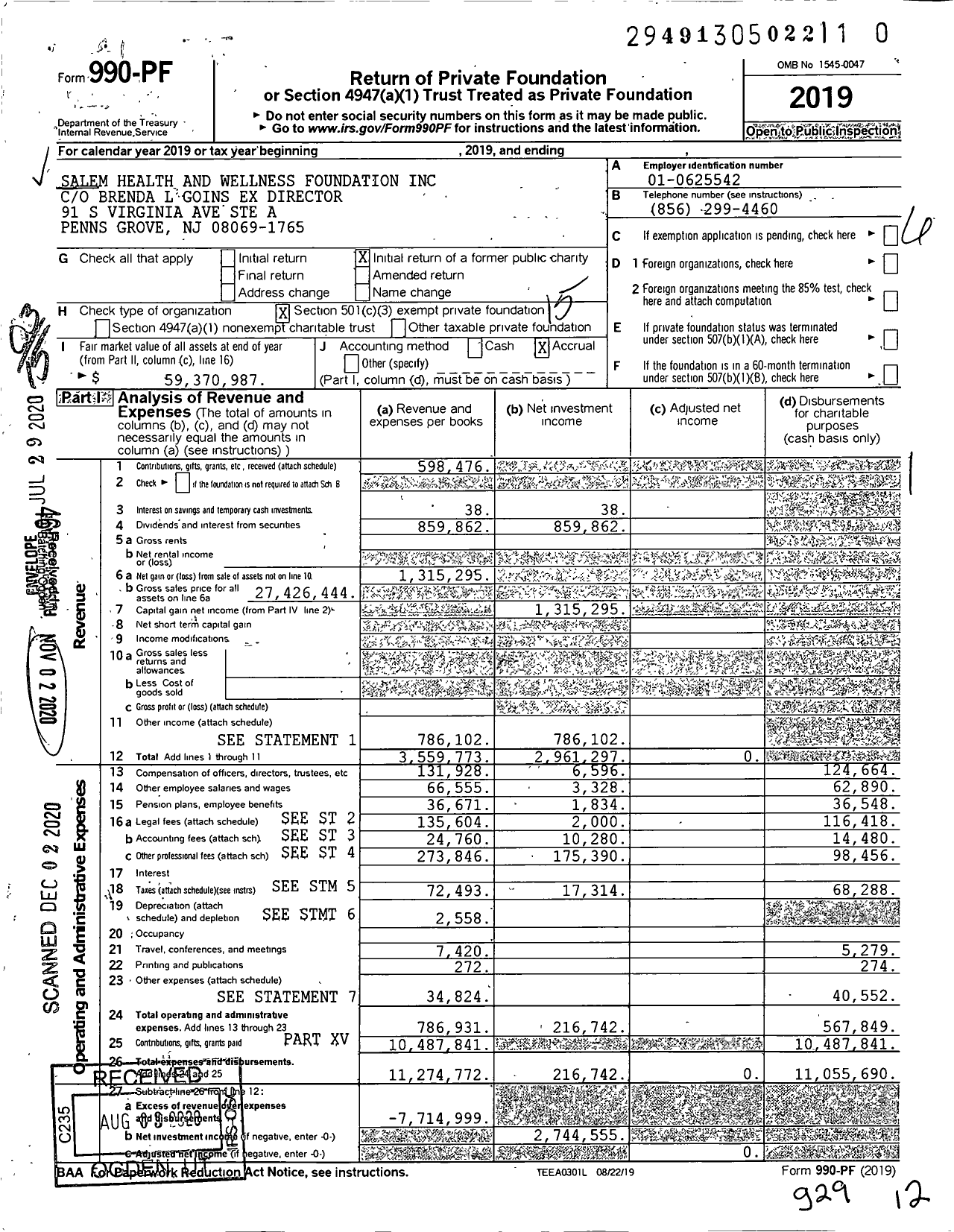 Image of first page of 2019 Form 990PF for Salem Health and Wellness Foundation