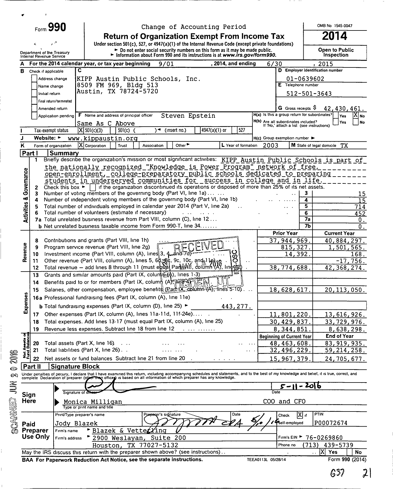 Image of first page of 2014 Form 990 for Kipp Texas