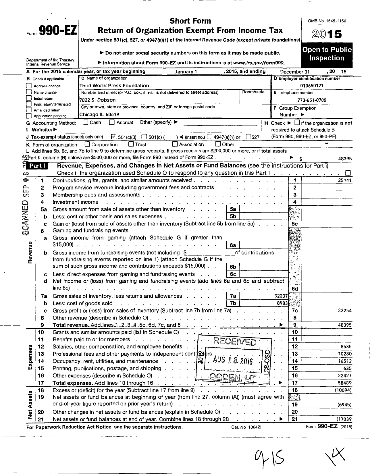 Image of first page of 2015 Form 990EZ for Third World Press Foundation