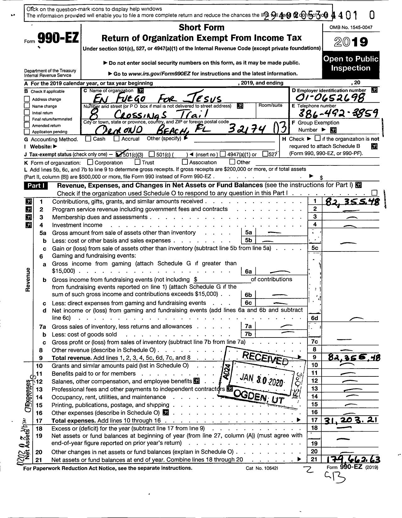 Image of first page of 2019 Form 990EZ for En Fuego for Jesus