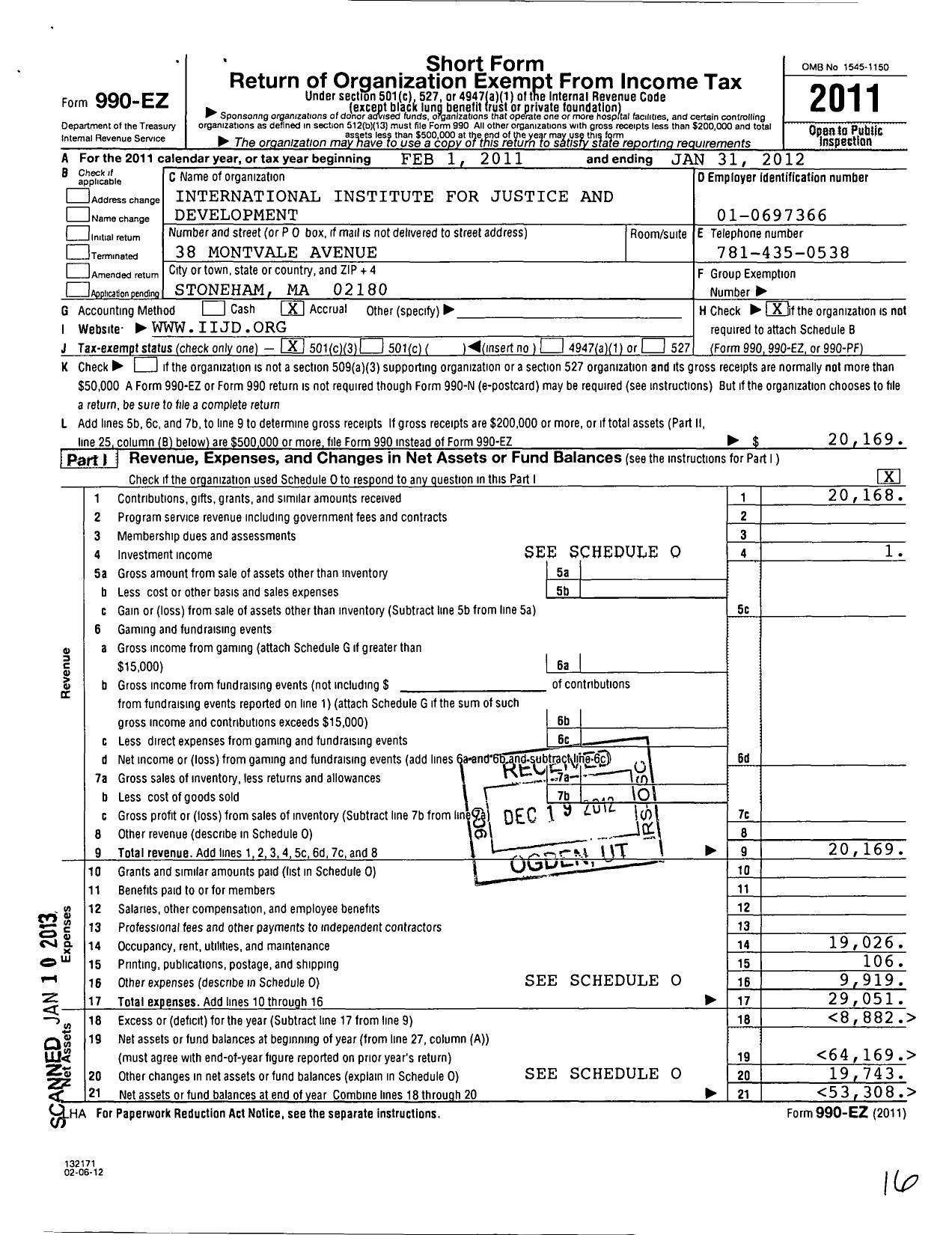 Image of first page of 2011 Form 990EZ for International Institute for Justice and Development