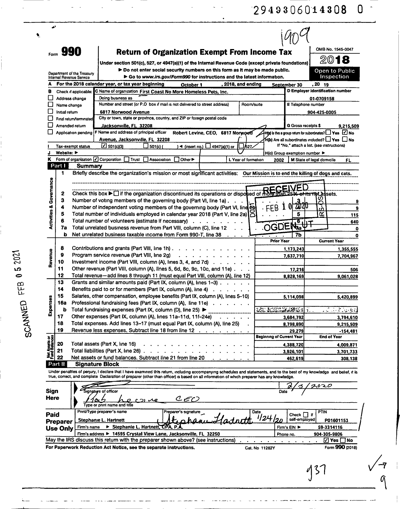 Image of first page of 2018 Form 990 for First Coast No More Homeless Pets (FCNMHP)