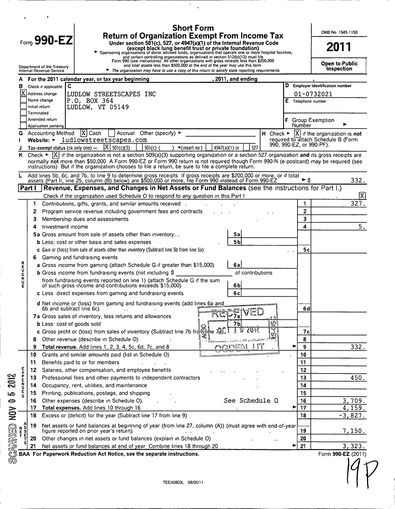 Image of first page of 2011 Form 990EZ for Ludlow Streetscapes