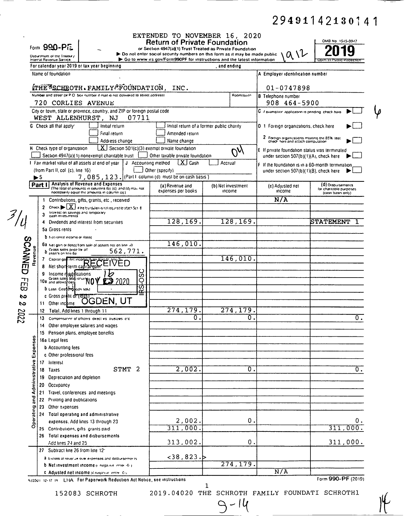 Image of first page of 2019 Form 990PF for The Schroth Family Foundation