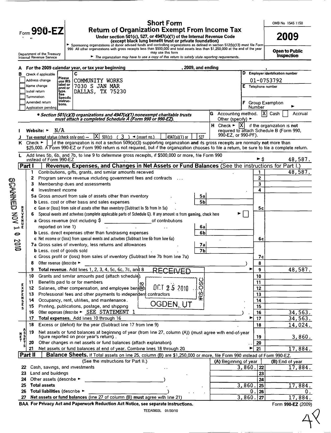 Image of first page of 2009 Form 990EZ for Anyas Club